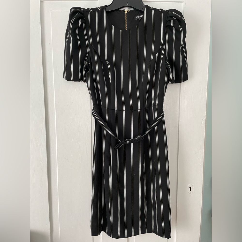 Express Black and White Striped Business Casual Dress, size 0. Gently used.
